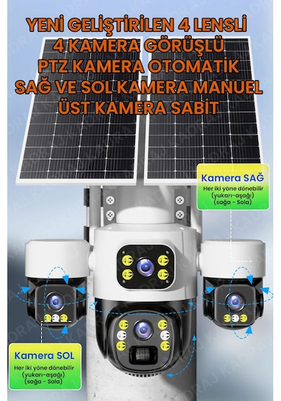 Kadraj X34b 4 Kameralı, 4g Sim Kartlı, 2 Solar Panel Destekli, 50gb Türk Telekom M2m Hat li