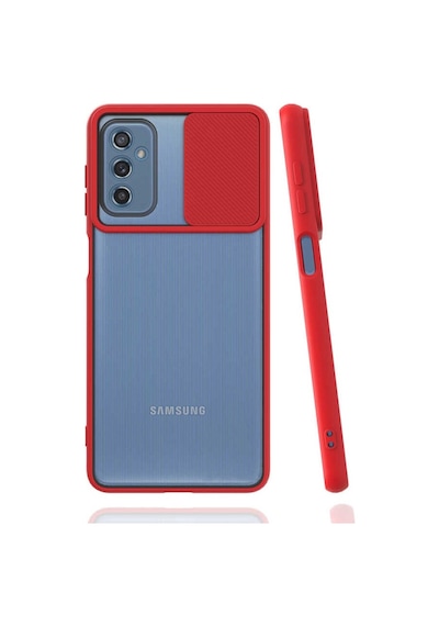 Kilifone - Samsung Uyumlu Galaxy M52 - Kılıf Slayt Sürgülü Arkası Buzlu Lensi Kapak - Kırmızı