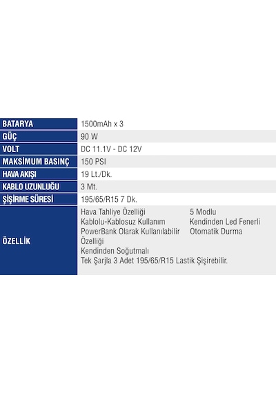 Mercure Mc 5649 Lastik Şişirme Şarjlı Ve Kablolu Hava Tahliyeli
