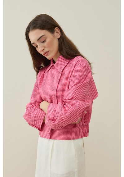 Molene Pembe Pötikare Desenli Mini Bomber Ceket