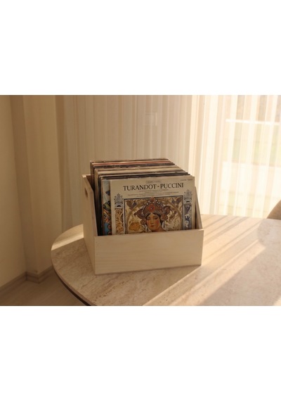 Ahşap Lp Plak Sandığı Boyasız Verniksiz - Organizer Kutu - Wooden Lp Record Box No Paint No Varnish Doğal Ahşap