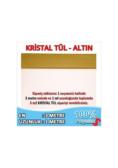 Süsleme Tülü Kristal Tül, 3 Mt En X 1 Mt Uzunluk - Altın 0-99