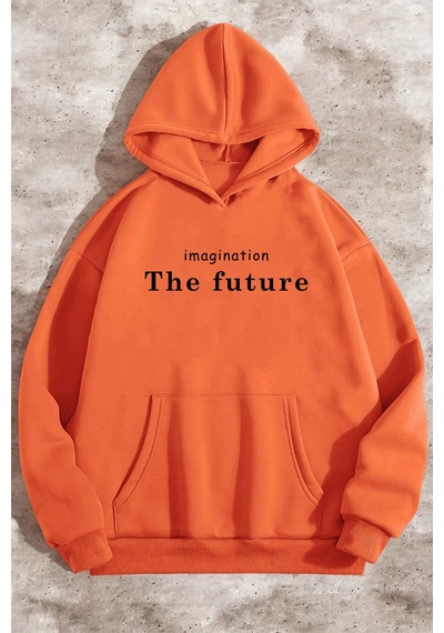 The Future Baskılı Oversize Sweatshirt Turuncu