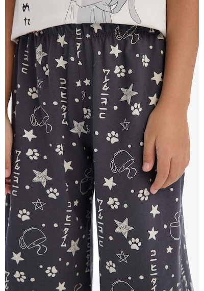 DeFacto Kız Çocuk Pijama Takımı Baskılı Kısa Kollu Üst Kapri Alt E2227A825SMER85 Ekru