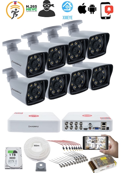 8 Kameralı Güvenlik Kamerası Seti - Kdj-8s-8w-kk-p-v1