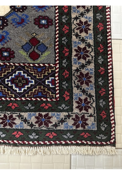 El Dokuma Gri Taşpınar Halısı Seccade 78x140 Yün Kök Boya Halı Gri