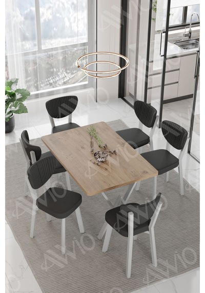 Avvio Mona Elma Sandalye 80x140 Yemek Masası Mutfak Masası 6 Kişilik Masa Sandalye Takım Akça