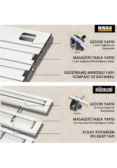 Haegs Full Alüminyum Katlanır Kamp Masası, Piknik, Plaj, Ourdoor Hafif Kamp Masası Orta Boy - Gümüş
