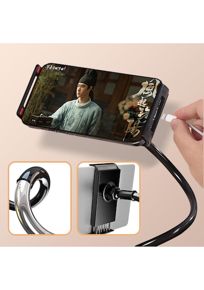 Tablet Ve Telefon Standı Metal Spiral Masa Kenarlı 360 Döner Esnek Telefon Tutucu Tablet Standı