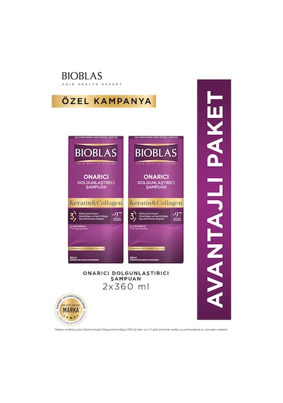 Keratin & Kolajen Onarıcı Dolgunlaştırıcı Saç Bakım Şampuanı 2 X 360 Ml İnce Ve Yıpranmış Saçlar