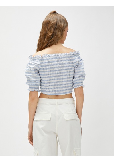 Koton Crop Bluz Omzu Açık Fırfırlı Balon Kollu Gipeli Mavi Ekose 3sal60156ıw 3SAL60156IW6C5 Koton Crop Bluz Omzu Açık Fırfırlı Balon Kollu Gipeli Mavi Ekose 3sal60156ıw 3SAL60156IW6C5