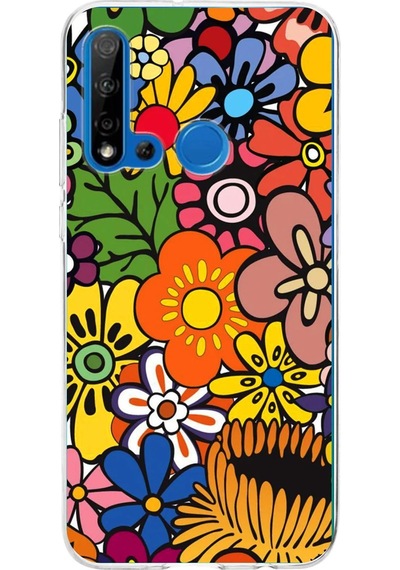 Huawei P20 Lite 2019 İle Uyumlu 1mm Slim Fit Retro Renkler 2 Baskılı Şeffaf Kılıf Şeffaf
