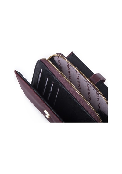 Nas Bag Kadın Orta Boy Kartlık Kağıt Para Ve Bozuk Para Tasarımına Sahip Bordo Dona 16x9 Cm