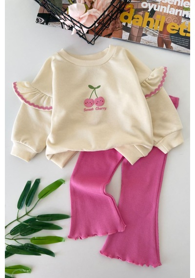 Minigimin Cicileri Kiraz Baskılı Taytlı Kız Bebek 2 Li Takım - Pembe