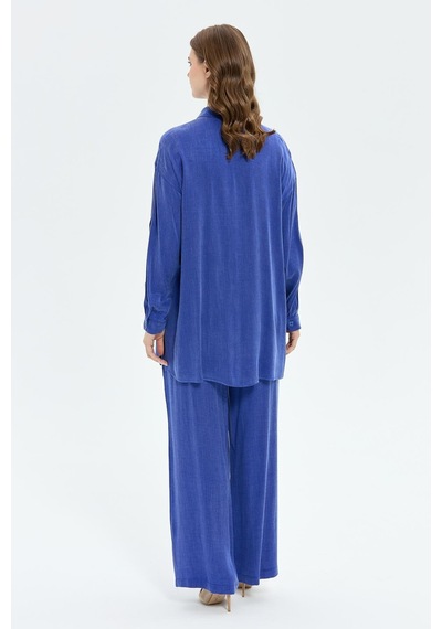 Müsemma Kadın Oversize Gömlek Yaka Midi Takım - Günlük Şıklık Saks