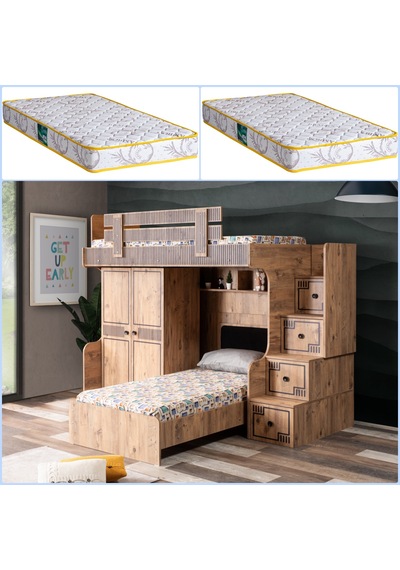 Setaymobilya Ranza, Natural Ranza Karyola 2 Kapaklı Dolap + 2 Comfort Yatak