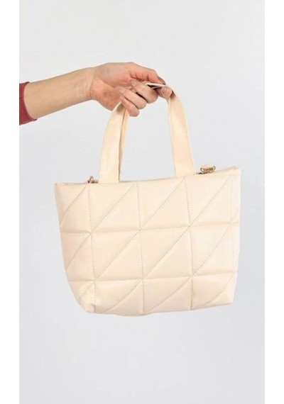 Mubiano 840-kr Orta Boy Kapitone Desen Kadın Askılı Krem Fermuarlı Tote Bag Alışveriş Çantası Krem