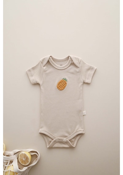 Ohlalakoala Ananas Nakışlı Çıt Çıtlı Body-zıbın Vizon
