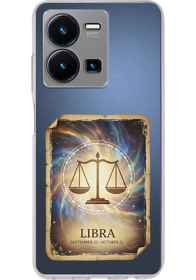Vivo Y22s İle Uyumlu Burç Kartları Terazi Tasarımlı Şeffaf Silikon Kılıf Şeffaf