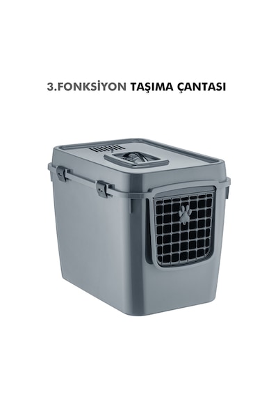 Pribor Hz-500 Xxl 3 Fonksiyonlu Açık / Kapalı Kedi Tuvaleti Ve Taşıma Çantası Gri 56 X 40 X 43 Cm