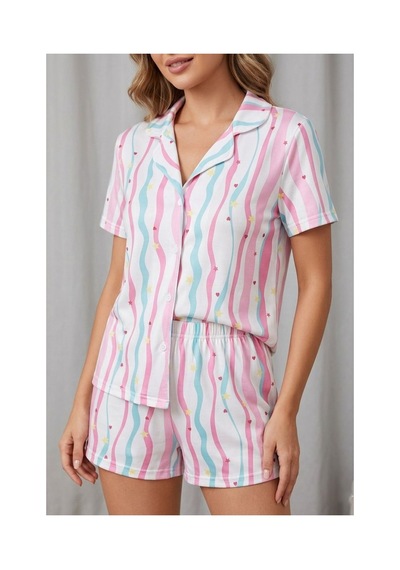 Fit Women Yıldız Ve Kalp Desenli Çizgili Düğmeli Şortlu Pijama Takımı 4606 -çok Renkli Çok Renkli Fit Women Yıldız Ve Kalp Desenli Çizgili Düğmeli Şortlu Pijama Takımı 4606 -çok Renkli Çok Renkli