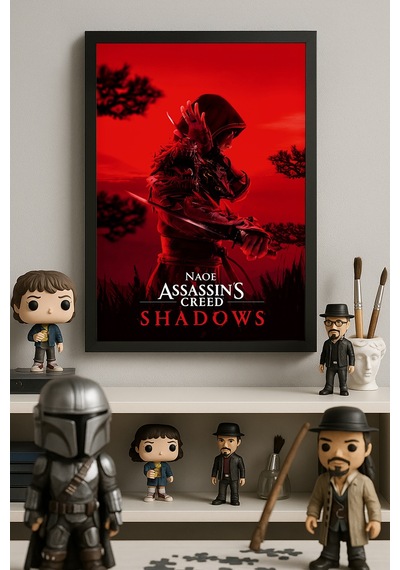 Assassin's Creed Shadows Siyah Ahşap Çerçeveli Poster, Dekoratif Oyun Duvar Tablosu