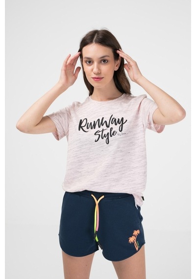 Brz Collection Pembe Renk Siyah Kırçıllı Kadın Kısa Kollu T-Shir Pembe
