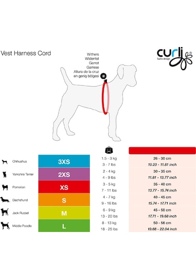 Curli Cord Vest Köpek Göğüs Tasması Siyah Xxxsmall 26-30 Cm Siyah