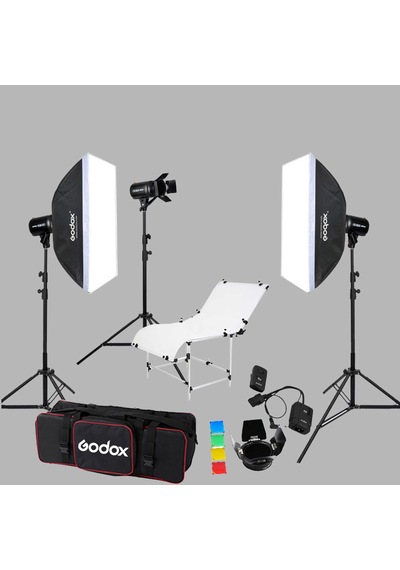 Godox E250 III W/S 3'lü Paraflaş Set + Gdx PHT-100200 Çekim Masası 1x2 M