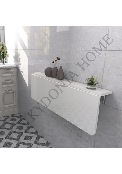 Kydoniahome Duvara Monte Katlanır Masa Sabit Raflı Mat Beyaz Kydoniahome Duvara Monte Katlanır Masa Sabit Raflı Mat Beyaz