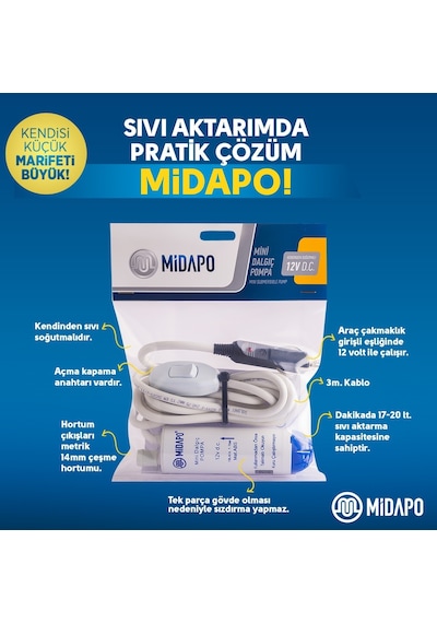 Midapo 12 V Çakmaklı Küçük Dalgıç Pompa Su Pompası Mazot Pompası N11.809