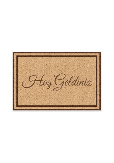 Kartela Halı Hoş Geldiniz Yazılı Çift Çerçeveli Kapı Paspası Bej Kaymaz Kauçuk Taban 60x90 Cm