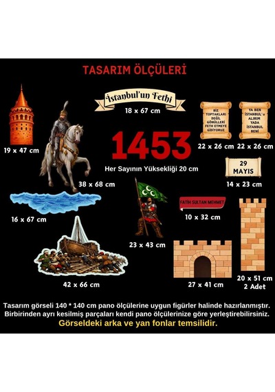 İstanbul'un Fethi Temalı Okul Panosu Figür Seti Hazır Kesim Sınıf Süsü 7