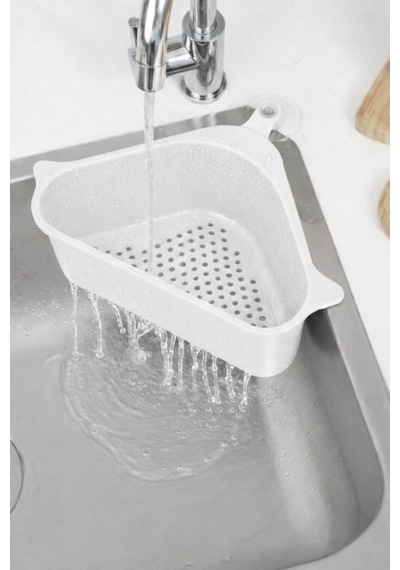 Vantuzlu Üçgen Lavabo Süzgeci Mutfak Evye Köşe Süzgeci Beyaz Plastik Diğer