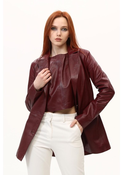 Leatinn Bordo Kadın Blazer Deri Ceket