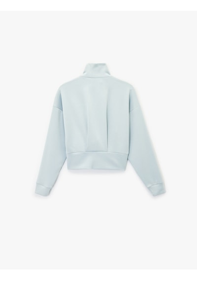 Koton Uzun Kollu Dik Yaka Fermuarlı Sweatshirt Mavi 6wak10285ek Mavi