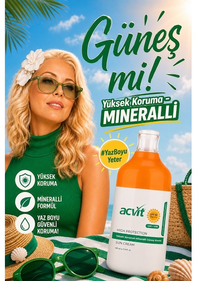 Acvit Yüksek Korumalı ve Mineralli Güneş Kremi SPF50+ 100 ML