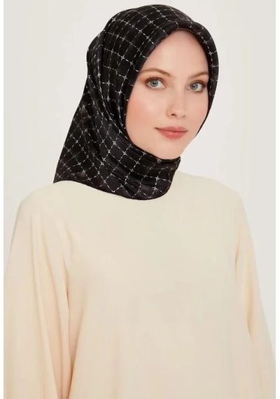 Armine İpek Eşarp 2025 Kış - 9259-03 Siyah Gümüş Twill Siyah Gümüş