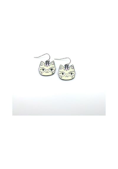 Tedz Collection Gözlüklü Kedi Pin Küpe Çok Renkli