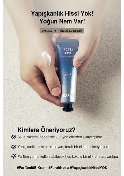 Nemlendirici, Hafif Dokulu Unisex Parfümlü El Kremi Dashu Acqua Dive Perfume Hand Cream