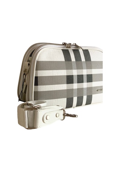 Just Polo Yeni Sezon Kadın Ekose Desen Omuz Çantası 28x18cm Beyaz 97969588