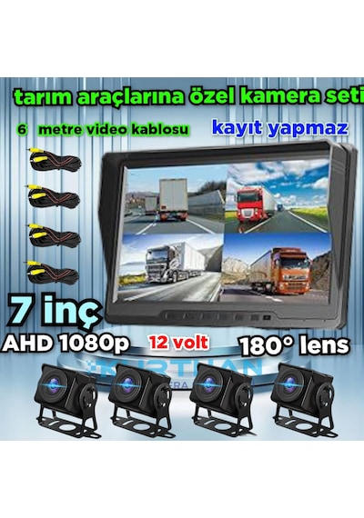 Kayıtsız 7 İnç Monitör Ve 4 Adet Ahd 180'' Açılı Kamera 12 Volt
