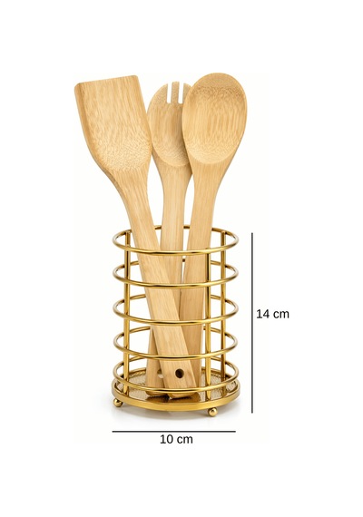 Gold Metal Kaşıklık Tezgah Üstü Kaşık Standı, Mutfak Organizer, Ayaklı Kaşık Tutucu Altın