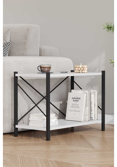 Koltuk Yani Sehpa Siyah Profil Beyaz Sunta 60x24x44 Cm Mtl021 Siyah-beyaz