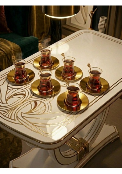 Mucit Home Paslanmaz Çelik Gold Çay Tabağı Seti 6 Adet - Bayramlık Servis Seti
