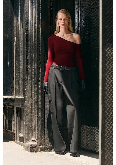 Seeh Bordo Kayık Yaka Uzun Kollu Kadın Body Sh201