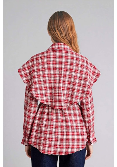 Defacto Regular Fit Kareli Gofre Dokulu Uzun Kollu Tunik G8348ax26sprd117 Kırmızı-rd117