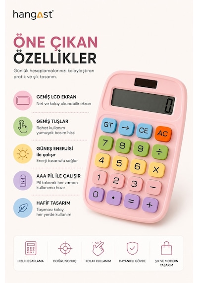 Güneş Enerjili Hesap Makinesi Büyük Lcd Ekranlı Masaüstü Hesap Makinesi Renkli Tuşlu Aaa Pilli Diğer