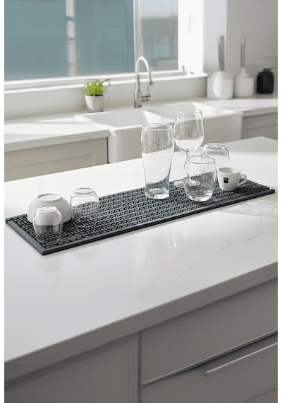 Zq Polimer 60x16 Cm Kauçuk Bar Mat, Bulaşık Kurutma Matı, Tencere Altlığı, Cam Kenarı Saksı Altlığı Siyah