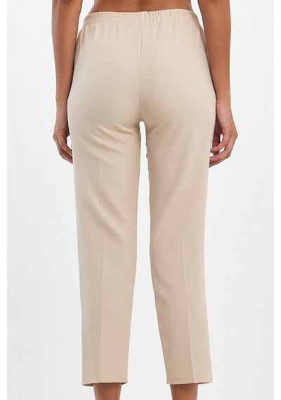 Mürevva Kadın Krem Beli Lastikli Yüksek Bel Pantolon Krem - 635872810 Krem